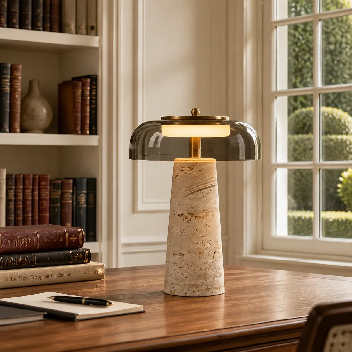 Ryn Wabi‑Sabi Travertine Glass Mushroom Table Light 6