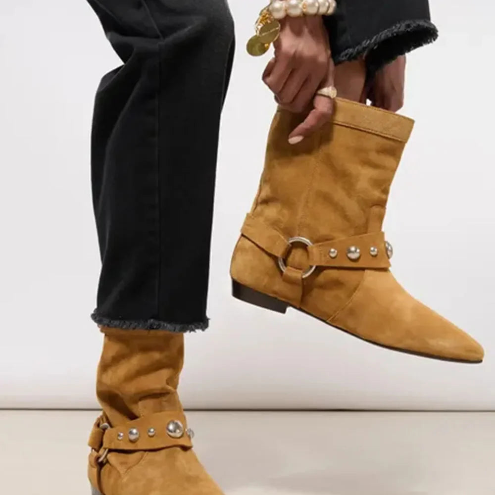 Protiskluzové kovbojské boty s nízkým podpatkem pro ženy - Juliva