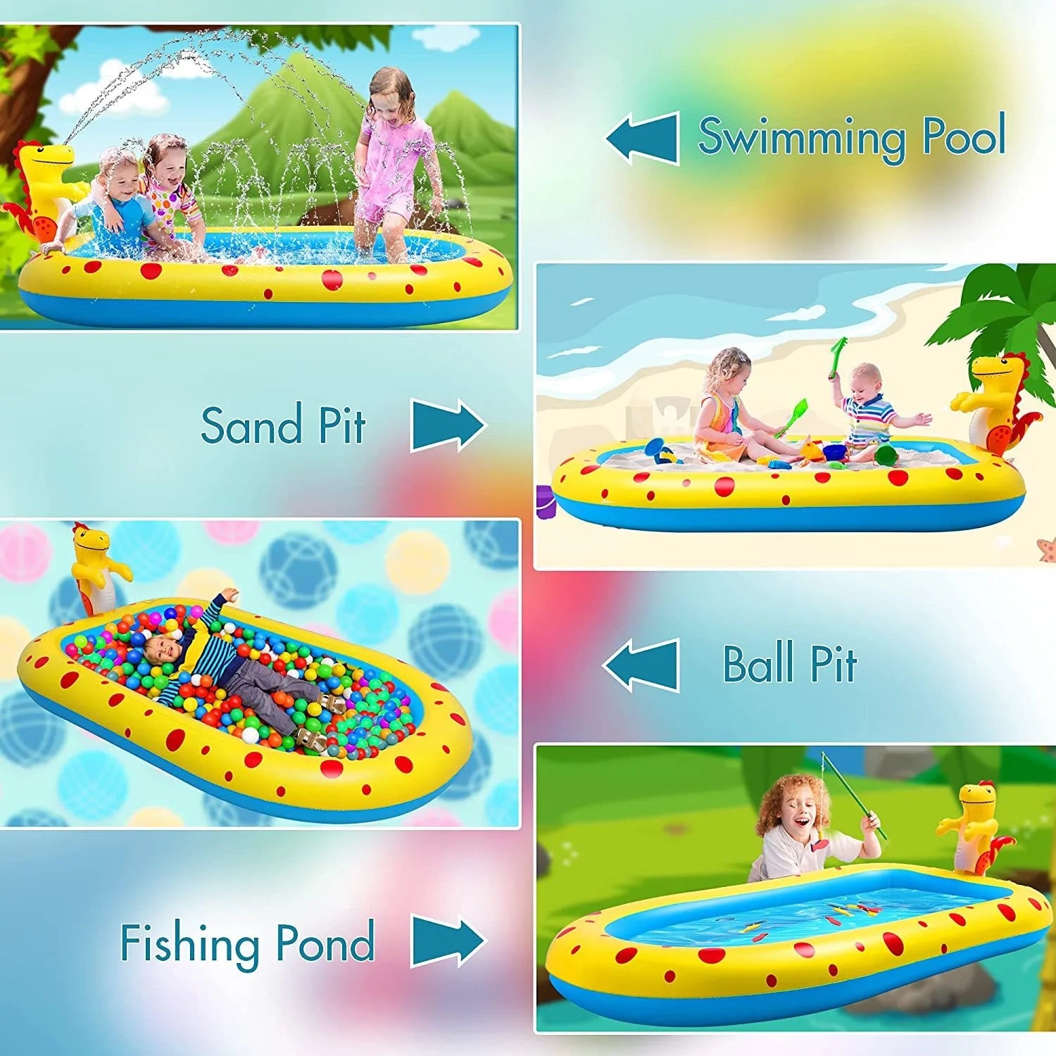Wasserspielmatte Dinosaurier – Aufblasbarer Planschbereich mit Sprinklerfunktion