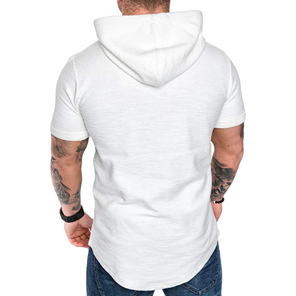 Bolendo Goos - Sweat à capuche homme à manches courtes avec cordon de serrage, confortable et tendance