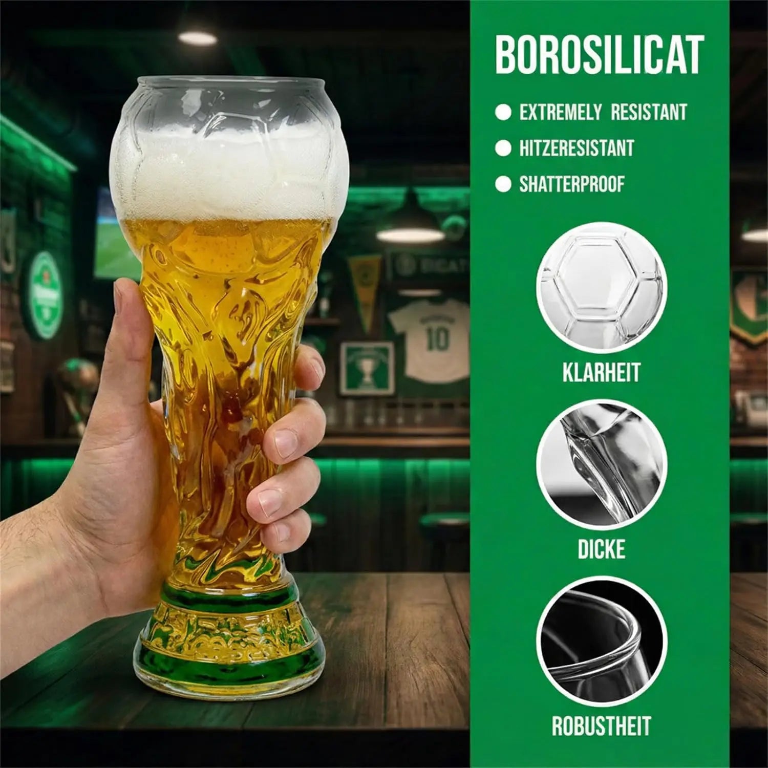 Trophy Beer Glass for World Cup 2026, Premium Soccer Themed Beer Glasses, for Game Day Parties, Man Cave & Football Fan Gifts VestraGear