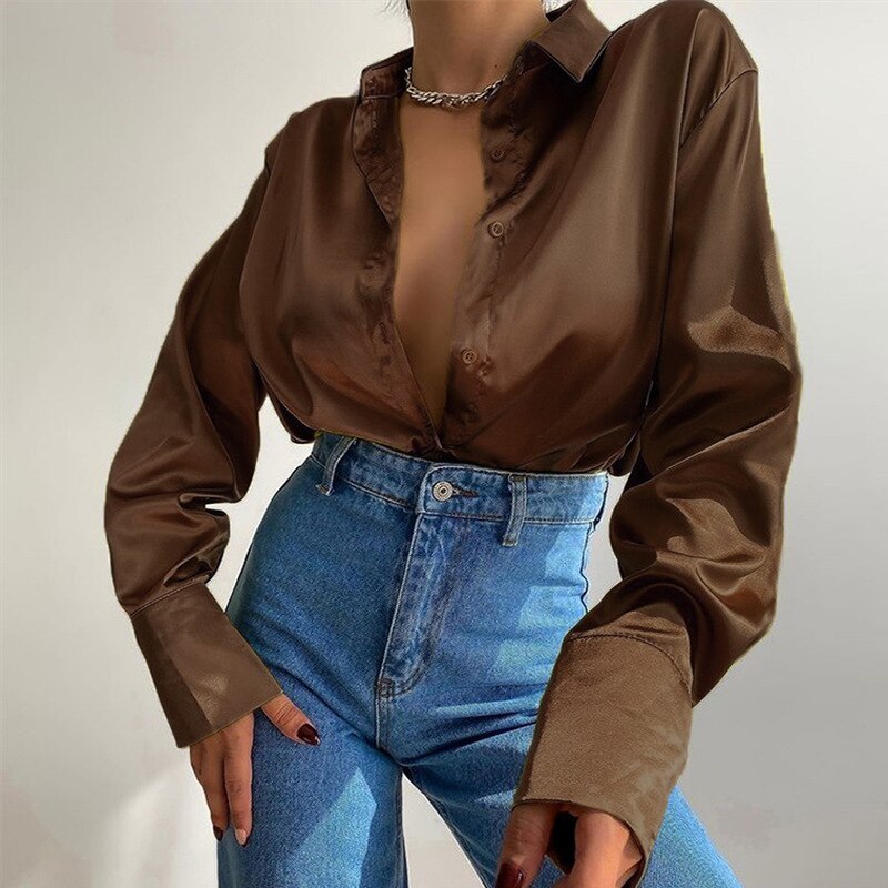 Bolendo Sophias Saténová halenka s rolákem | Kancelářská dámská halenka z hedvábí | Vintage design s volným uzlem | Elegantní móda