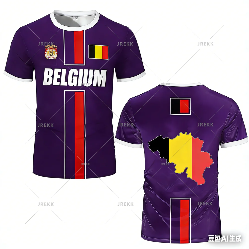New Belgium Football Jersey Men's Sports T-shirts Belgian Flag Street Oversized Tops Unisex Casual Maillot Football Team Uniform VestraGear