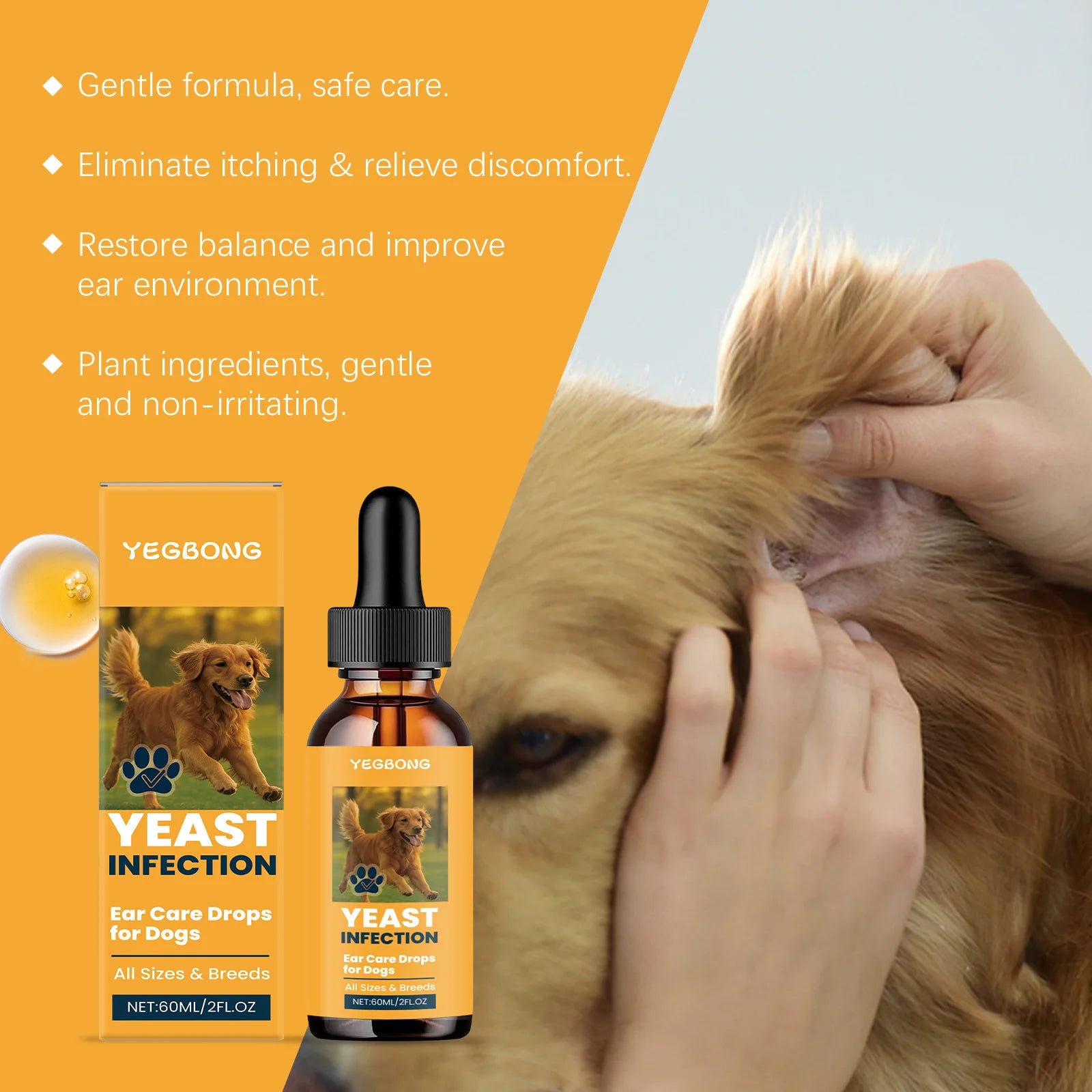 Hund Øreplejedråber – 60 ml Plejevæske med Doseringpipette