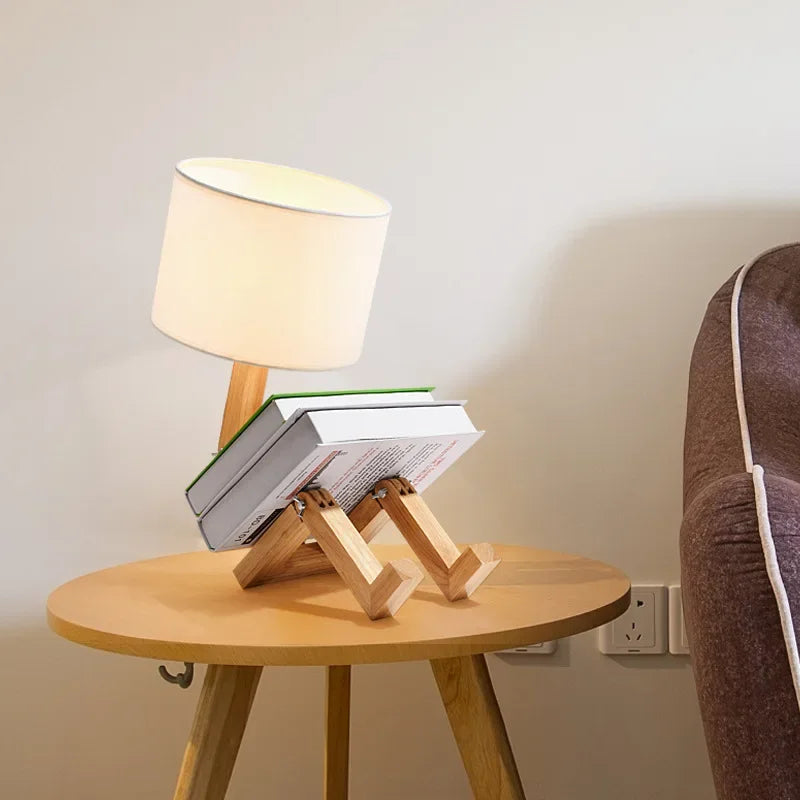 RutanFlex lampe de table robotisée réglable en bois avec support pour livres