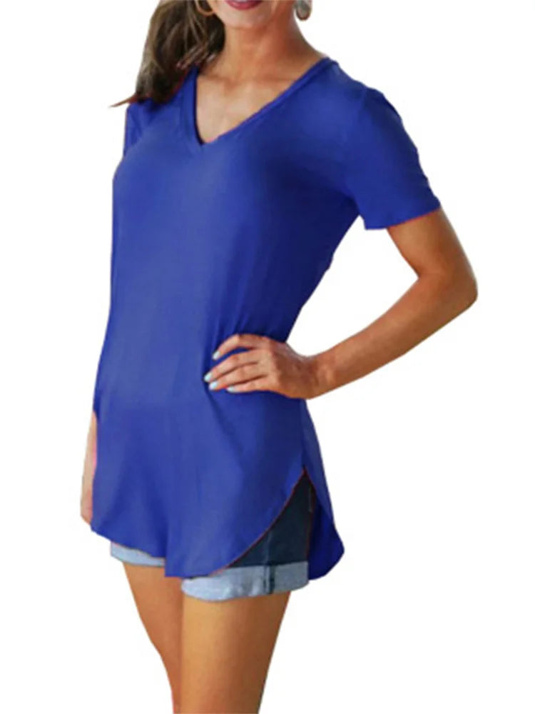 T-shirt da donna a maniche corte con scollo a V - Rosemary