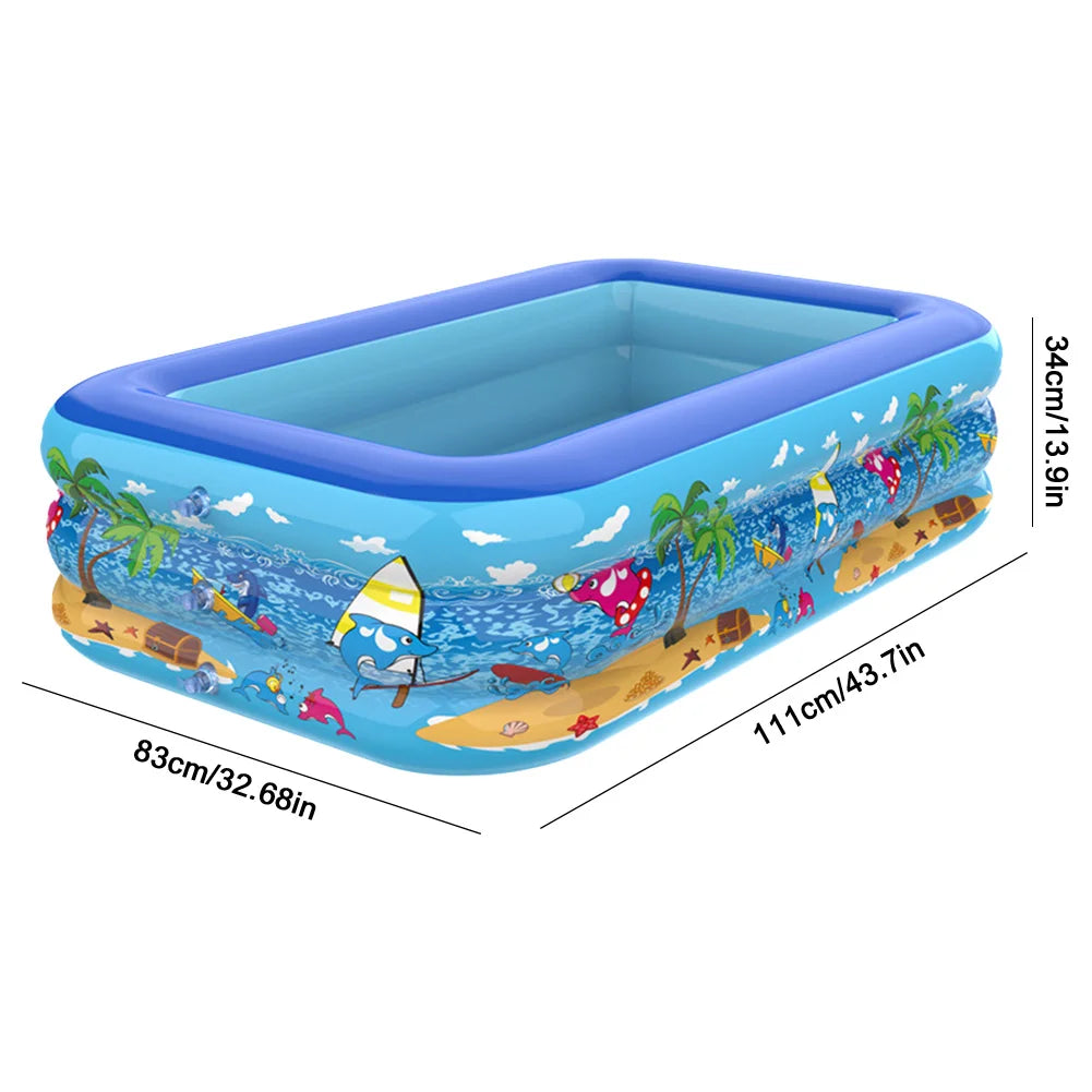 Aufblasbarer Kinderpool – Rechteckiges Planschbecken mit Cartoon-Design & PVC-Wänden