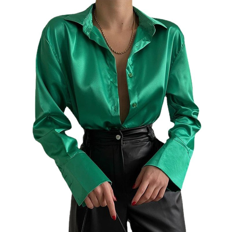 Bolendo Sophias Saténová halenka s rolákem | Kancelářská dámská halenka z hedvábí | Vintage design s volným uzlem | Elegantní móda