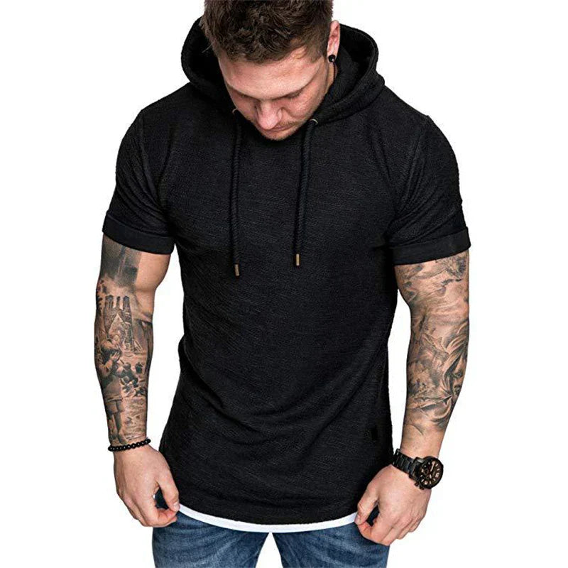 Bolendo Goos - Sweat à capuche homme à manches courtes avec cordon de serrage, confortable et tendance