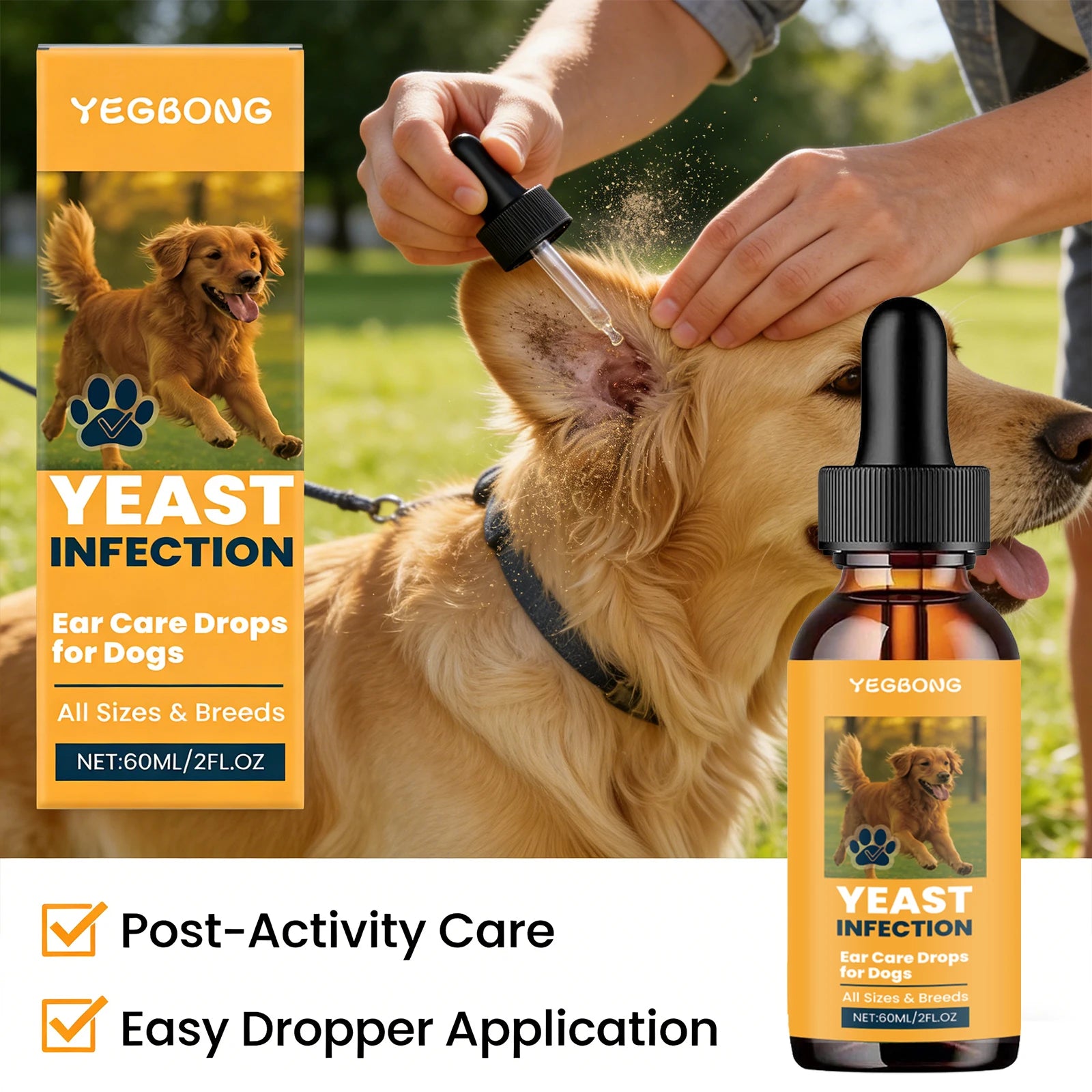 Hund Øreplejedråber – 60 ml Plejevæske med Doseringpipette