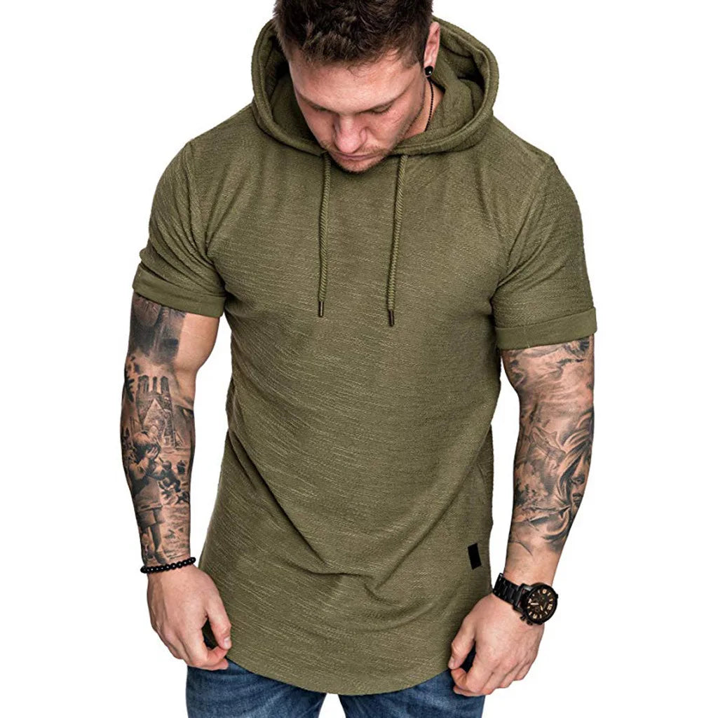 Bolendo Goos - Sweat à capuche homme à manches courtes avec cordon de serrage, confortable et tendance