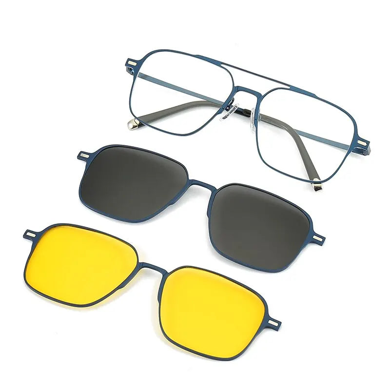 Clip-On Brillenset – 3-in-1 Brille mit 2 Sonnenclips & UV400