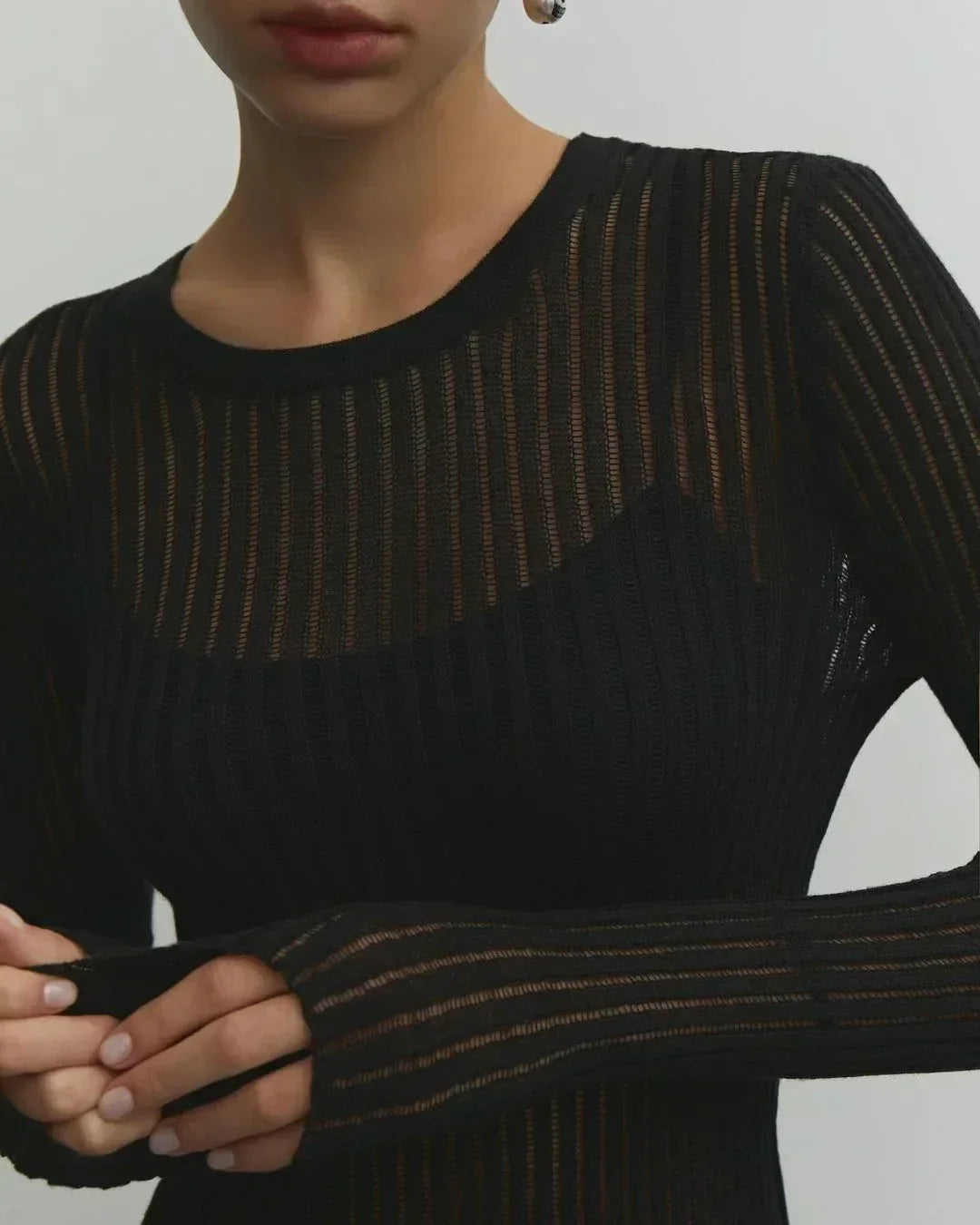 Transparent stribet langærmet T-shirt til kvinder - Leila