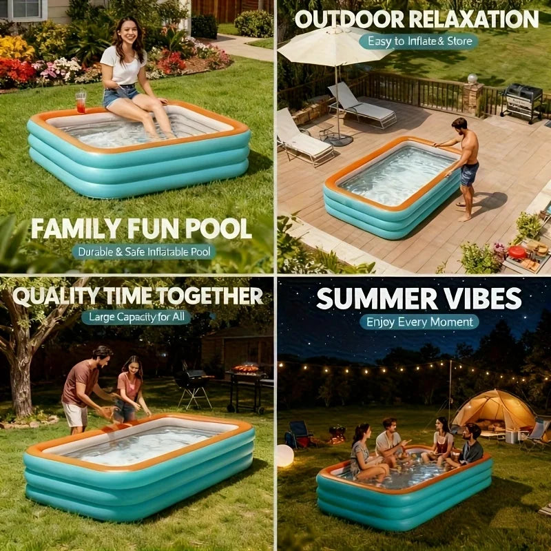 Piscine gonflable – Bassin familial rectangulaire en PVC 0,4 mm & valve de vidange