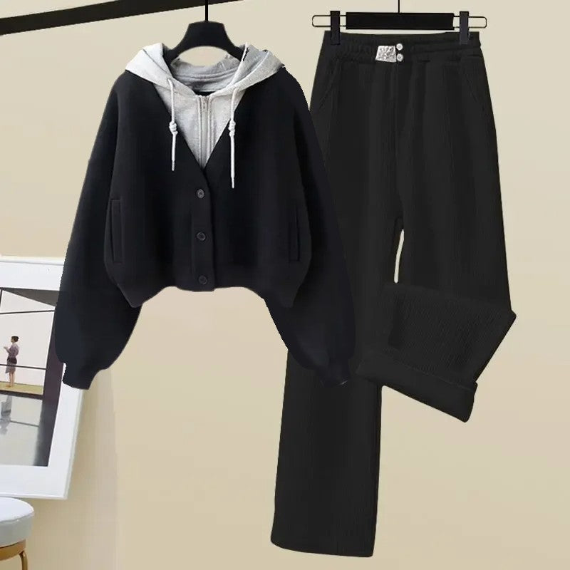 Josie tréningová súprava | Trendy pletený sveter s kapucňou a širokými nohavicami pre ženy