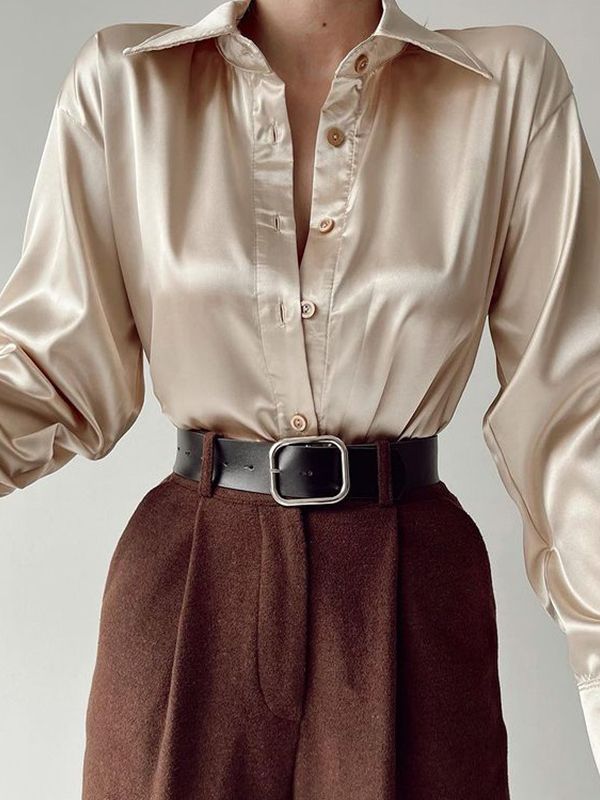 Bolendo Sophias Saténová halenka s rolákem | Kancelářská dámská halenka z hedvábí | Vintage design s volným uzlem | Elegantní móda