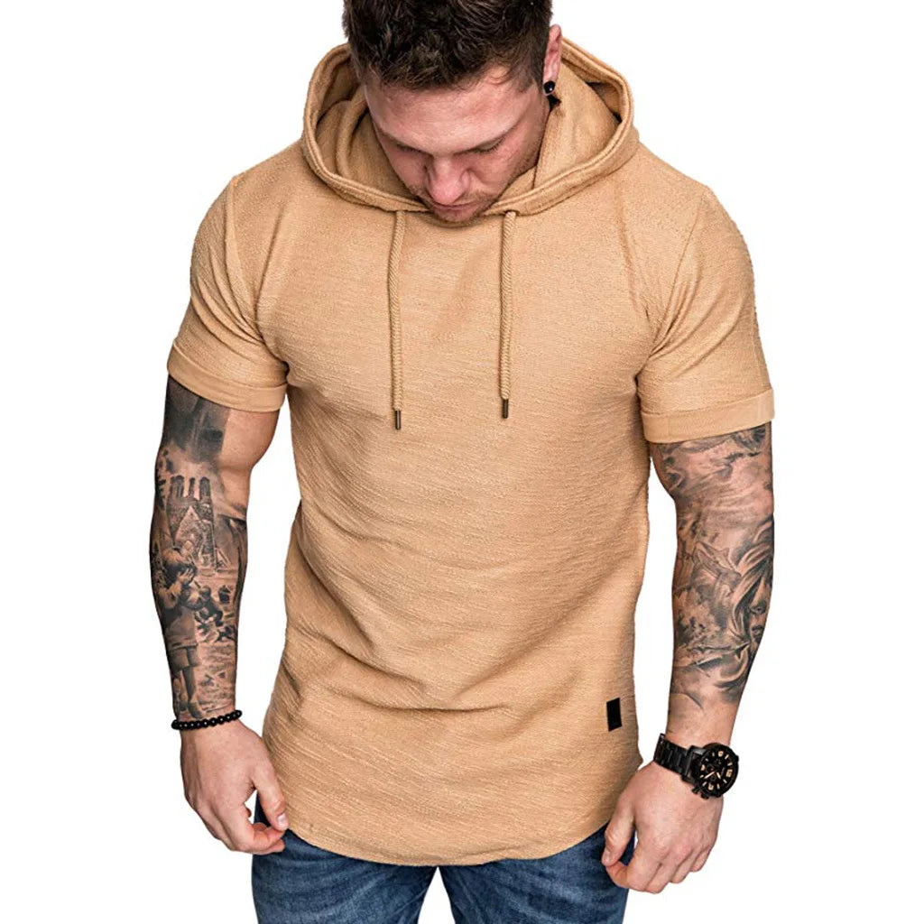 Bolendo Goos - Sweat à capuche homme à manches courtes avec cordon de serrage, confortable et tendance