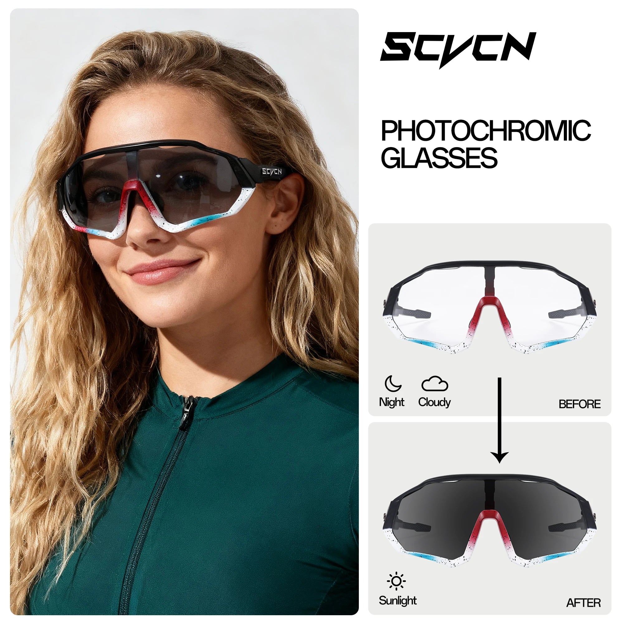 Photochromische Sport Sonnenbrille – UV400 Schutz, Leicht & Flexibles Design