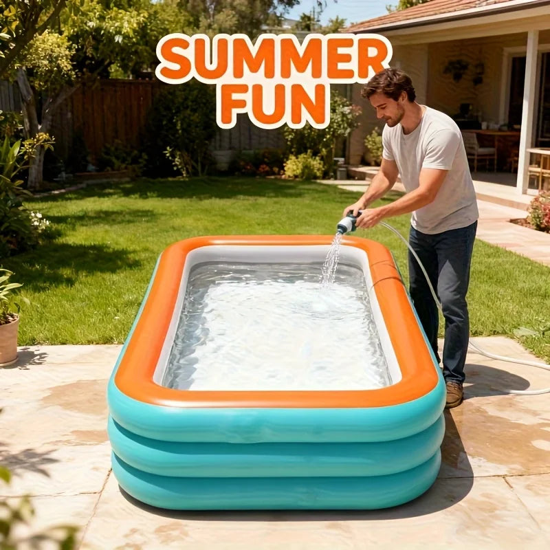 Piscine gonflable – Bassin familial rectangulaire en PVC 0,4 mm & valve de vidange