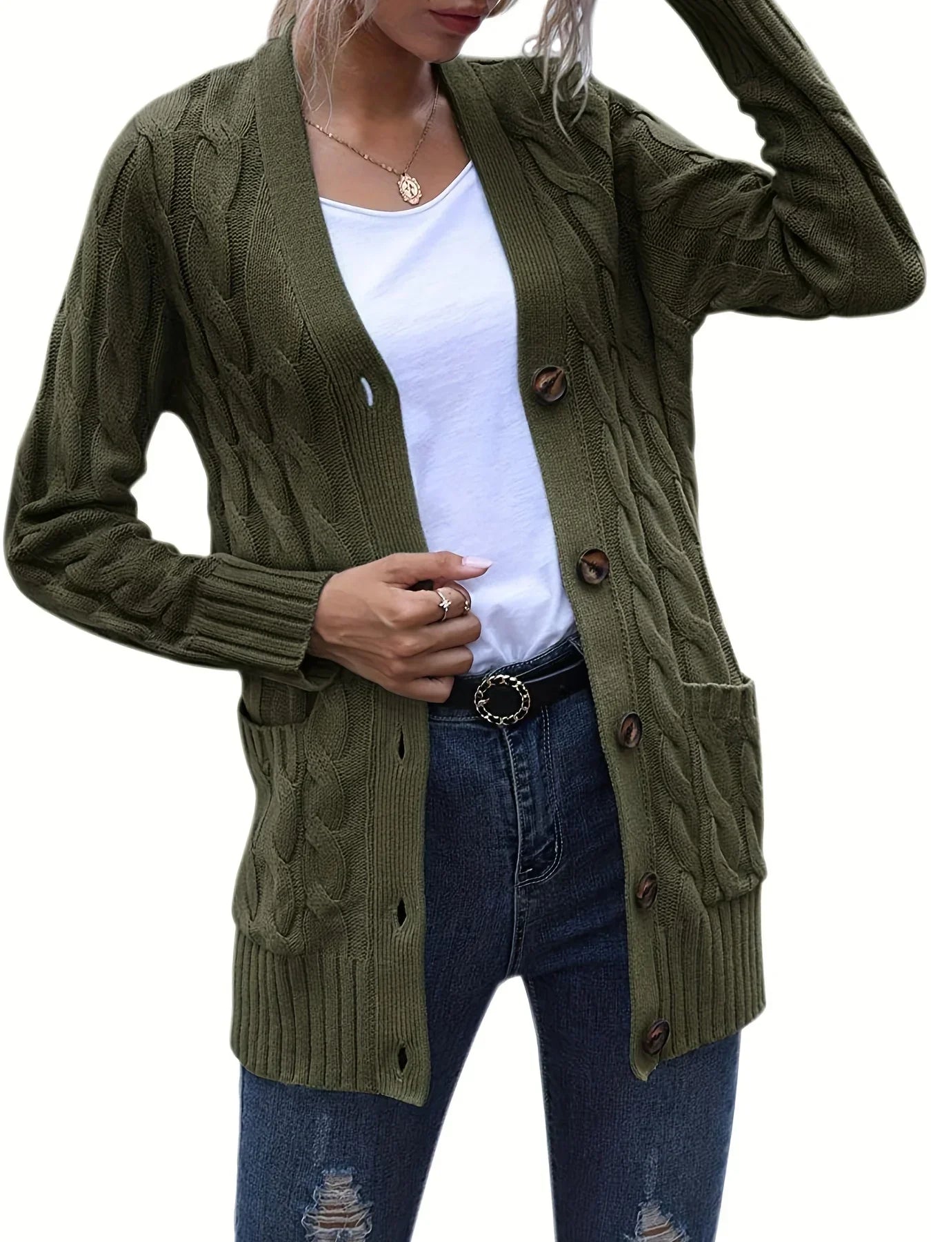 Cardigan en tricot douillet avec boutons - Yalena