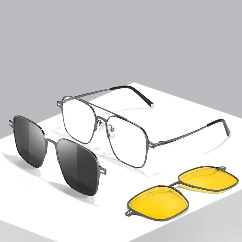 Clip-On Brillenset – 3-in-1 Brille mit 2 Sonnenclips & UV400