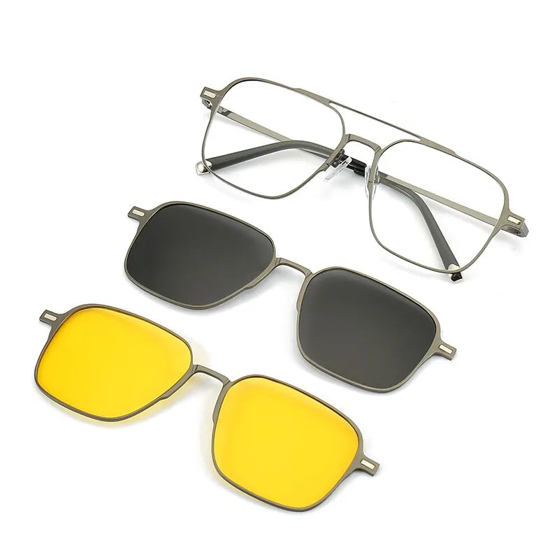 Clip-On Brillenset – 3-in-1 Brille mit 2 Sonnenclips & UV400