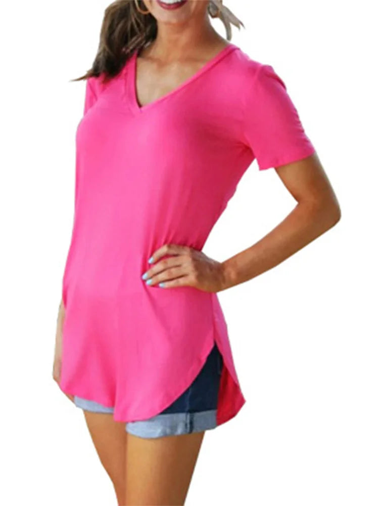 T-shirt da donna a maniche corte con scollo a V - Rosemary