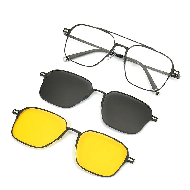 Clip-On Brillenset – 3-in-1 Brille mit 2 Sonnenclips & UV400
