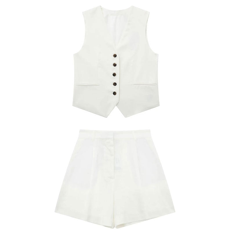 Bolendo Splendido Completo Donna di Franziska | Gilet Vintage da Donna con Scollo a V + Pantaloncini Slim