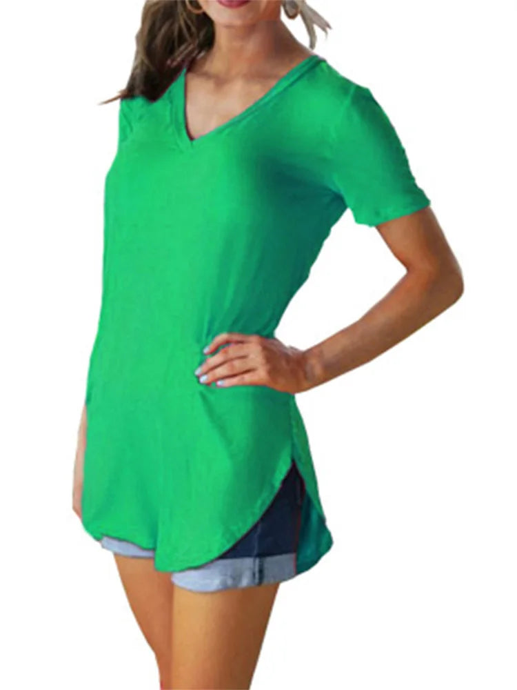 T-shirt da donna a maniche corte con scollo a V - Rosemary
