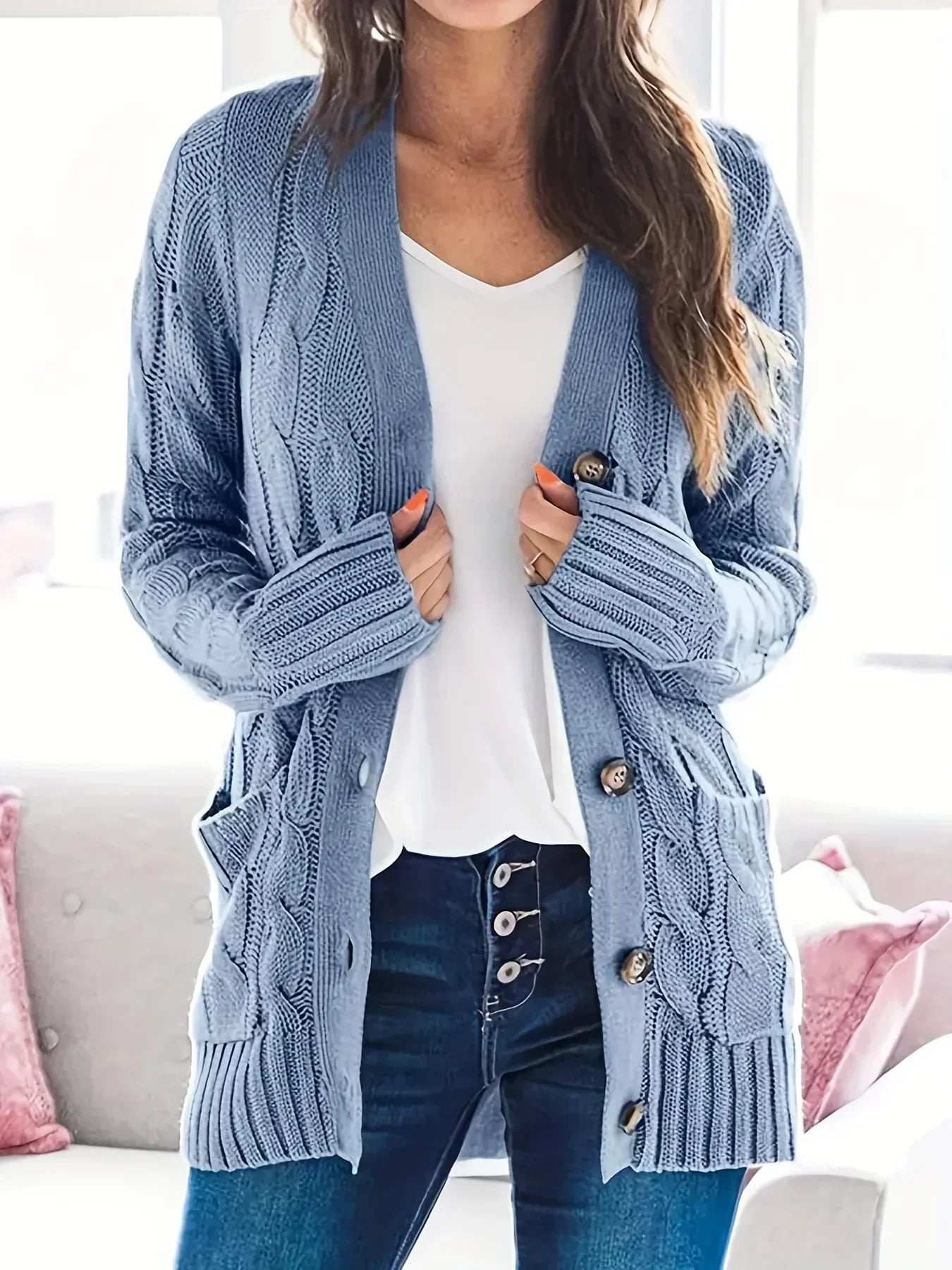 Cardigan en tricot douillet avec boutons - Yalena
