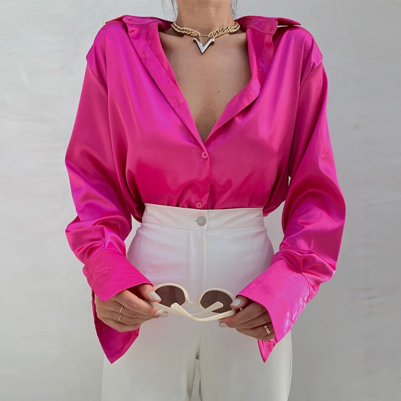 Bolendo Sophias Saténová halenka s rolákem | Kancelářská dámská halenka z hedvábí | Vintage design s volným uzlem | Elegantní móda