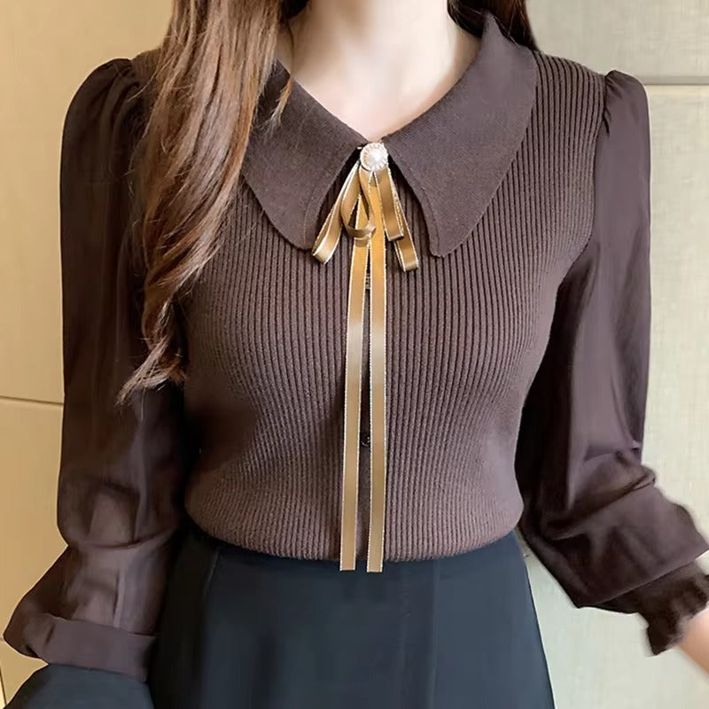 Pull en chiffon élégant | Pull élégant avec manches lanterne et col