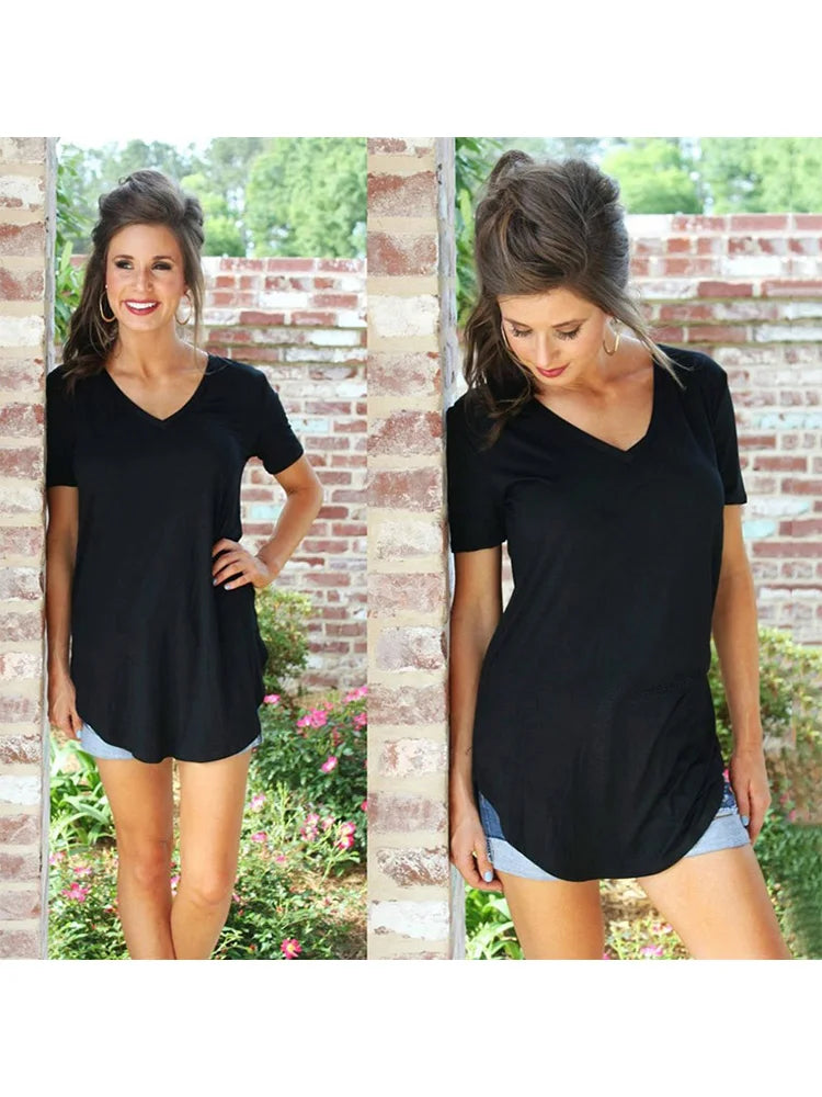 T-shirt da donna a maniche corte con scollo a V - Rosemary