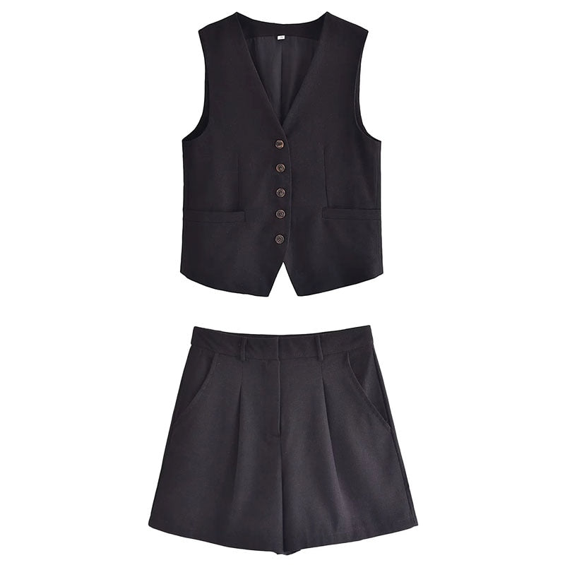Bolendo Splendido Completo Donna di Franziska | Gilet Vintage da Donna con Scollo a V + Pantaloncini Slim