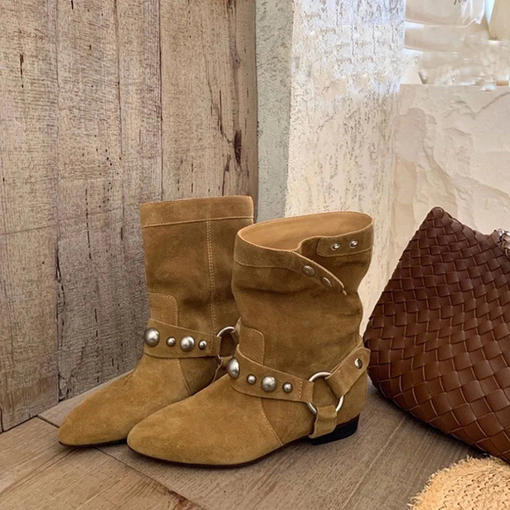 Protiskluzové kovbojské boty s nízkým podpatkem pro ženy - Juliva