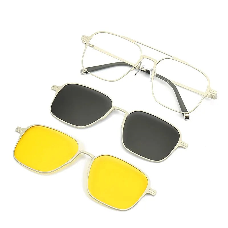 Clip-On Brillenset – 3-in-1 Brille mit 2 Sonnenclips & UV400