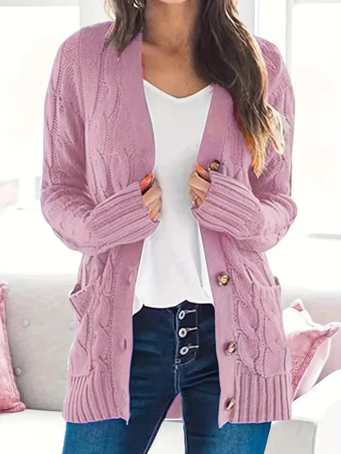 Cardigan en tricot douillet avec boutons - Yalena
