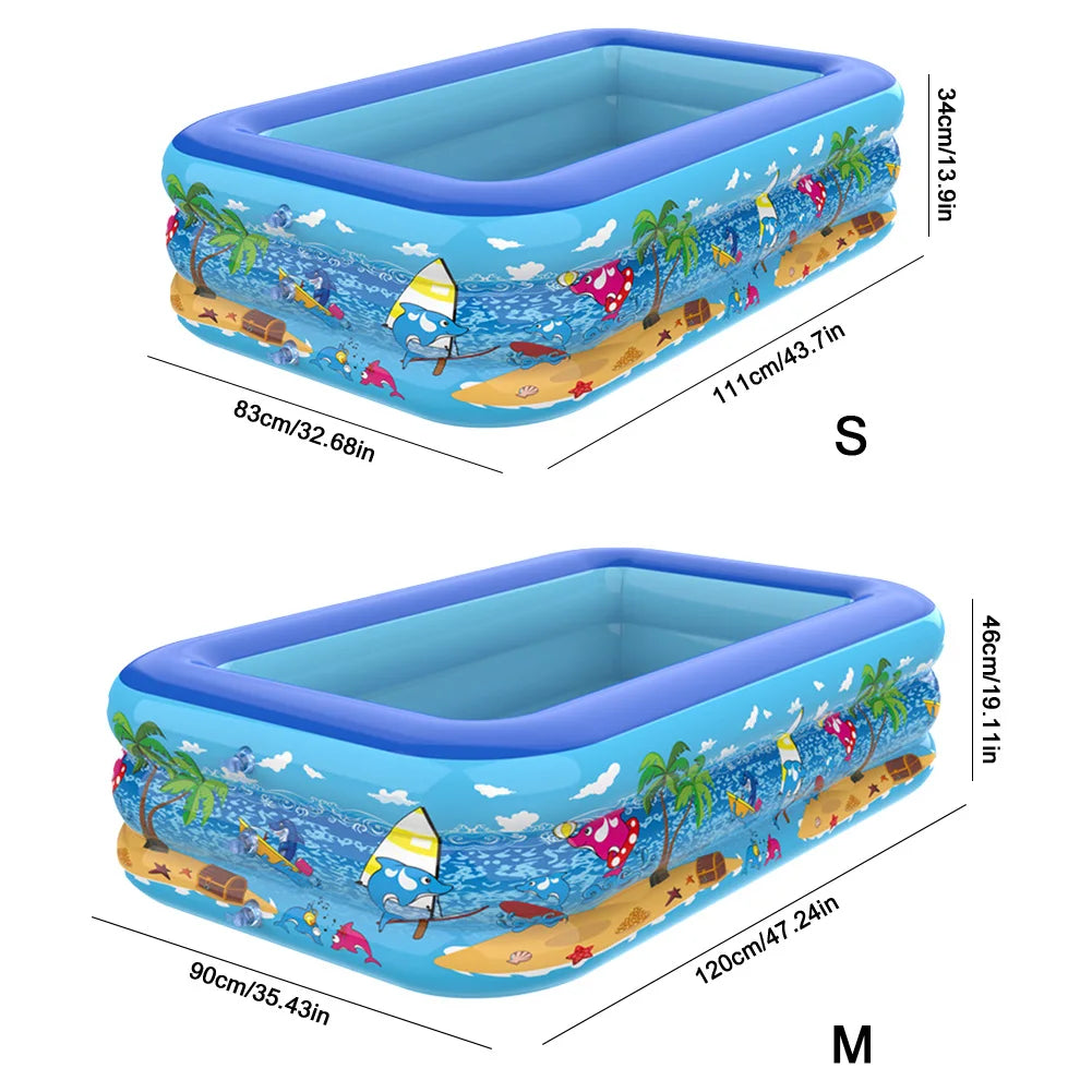 Aufblasbarer Kinderpool – Rechteckiges Planschbecken mit Cartoon-Design & PVC-Wänden