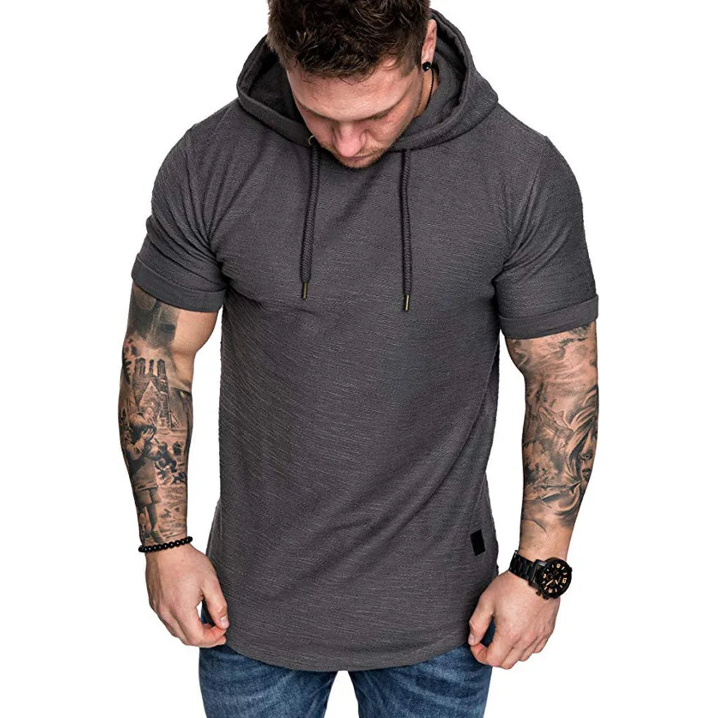 Bolendo Goos - Sweat à capuche homme à manches courtes avec cordon de serrage, confortable et tendance