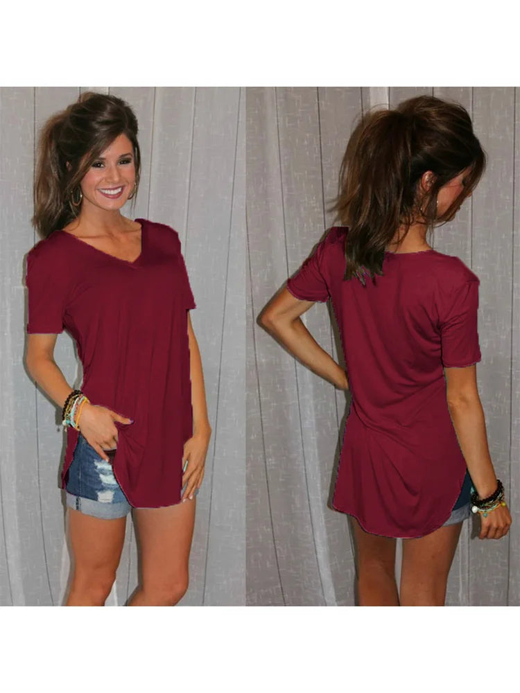 T-shirt da donna a maniche corte con scollo a V - Rosemary