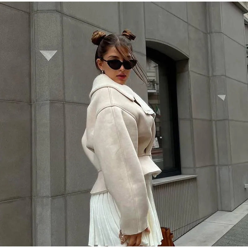 Giacca Nancy in pile | Giacca corta resistente con motivo patchwork in 3 colori