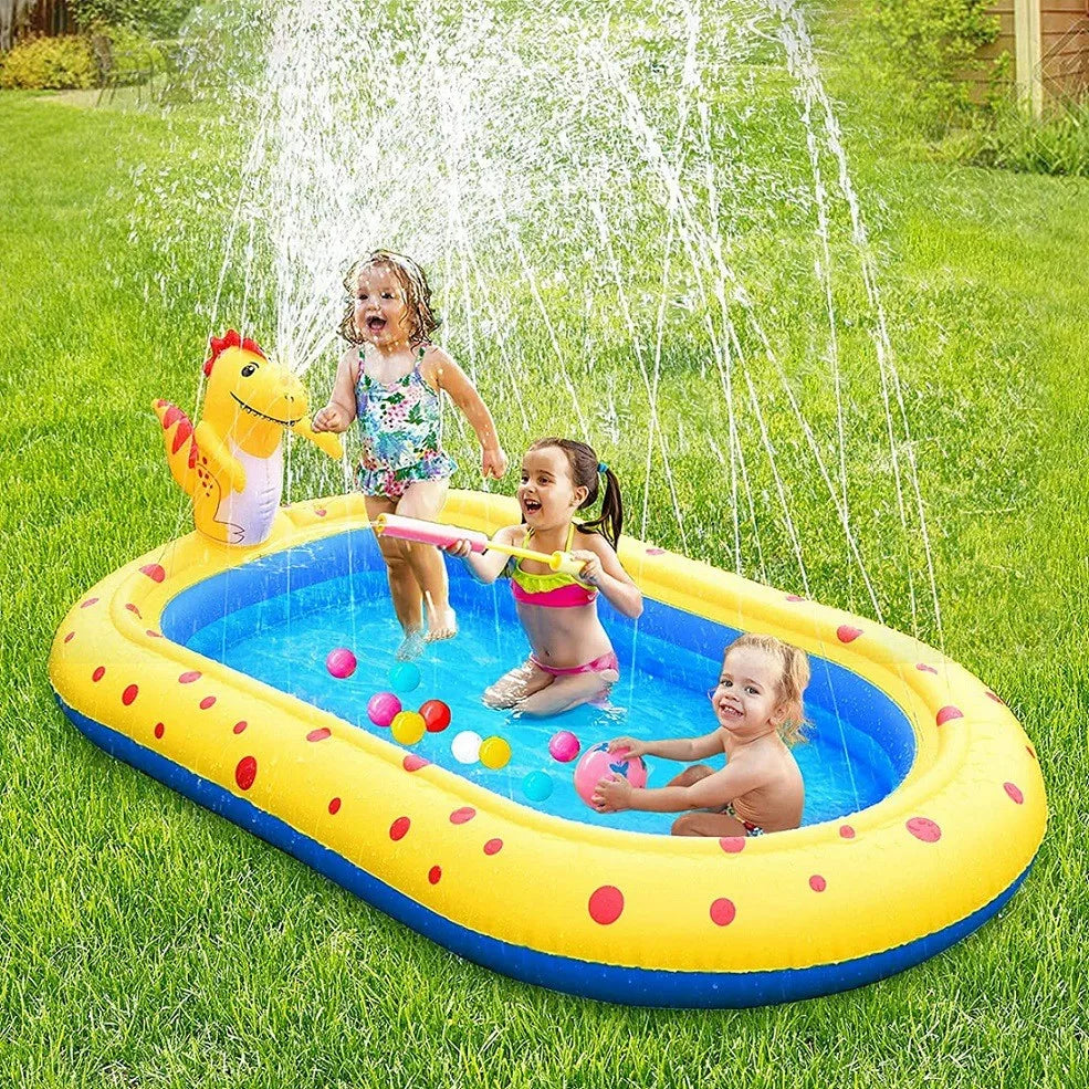 Wasserspielmatte Dinosaurier – Aufblasbarer Planschbereich mit Sprinklerfunktion