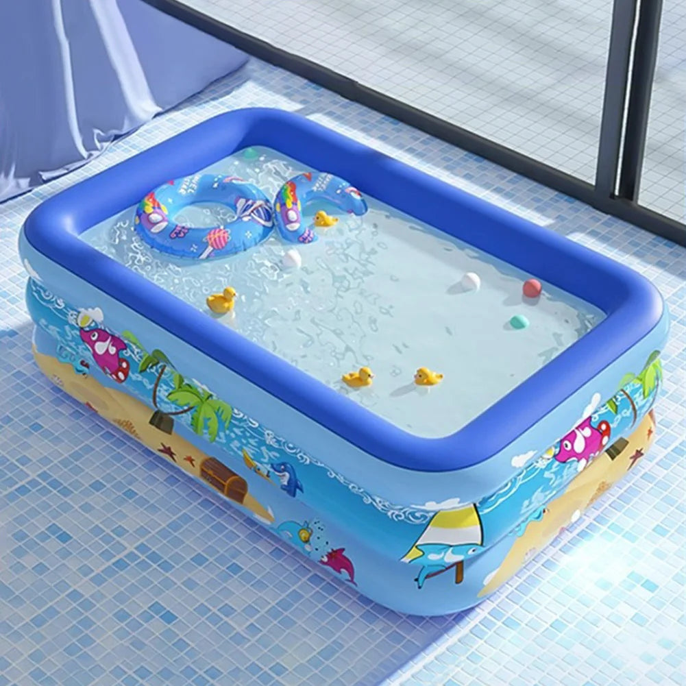 Aufblasbarer Kinderpool – Rechteckiges Planschbecken mit Cartoon-Design & PVC-Wänden