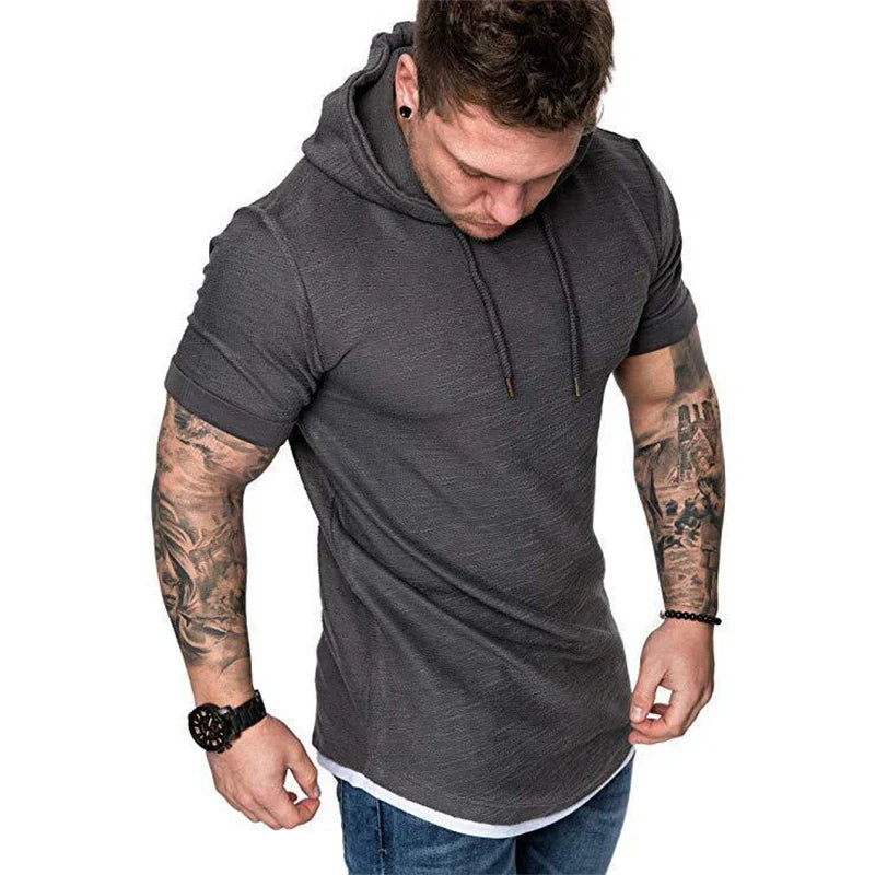 Bolendo Goos - Sweat à capuche homme à manches courtes avec cordon de serrage, confortable et tendance