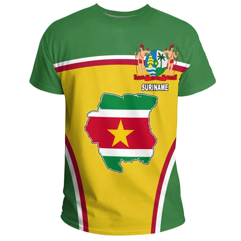 Surinam Flag Graphic T Shirt For Men Suriname National Emblem 3D Printed T-Shirts Summer Bolivian Boy Sport Tops Street Tees VestraGear