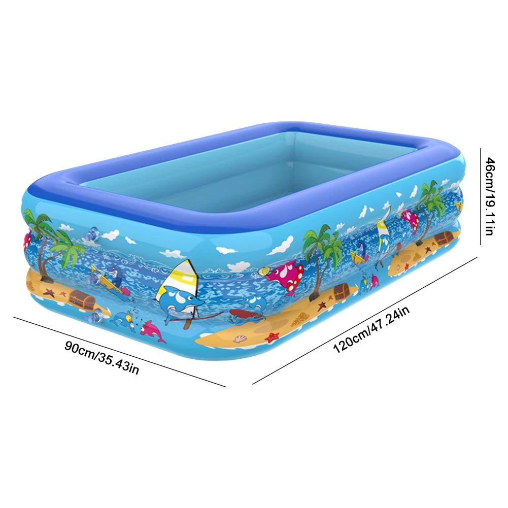 Aufblasbarer Kinderpool – Rechteckiges Planschbecken mit Cartoon-Design & PVC-Wänden