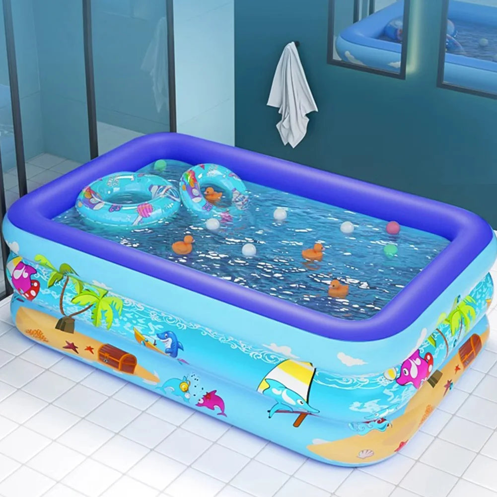 Aufblasbarer Kinderpool – Rechteckiges Planschbecken mit Cartoon-Design & PVC-Wänden