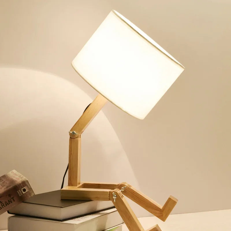 RutanFlex lampe de table robotisée réglable en bois avec support pour livres