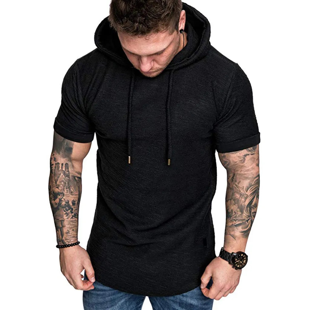 Bolendo Goos - Sweat à capuche homme à manches courtes avec cordon de serrage, confortable et tendance